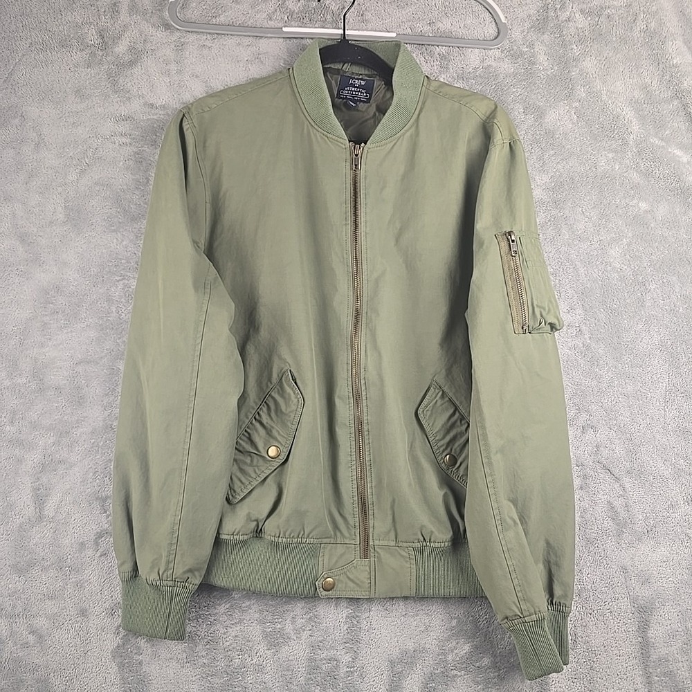 J Crew Jacket Mens Medium Green Military Style Bomber Flight Cotton Full Zip